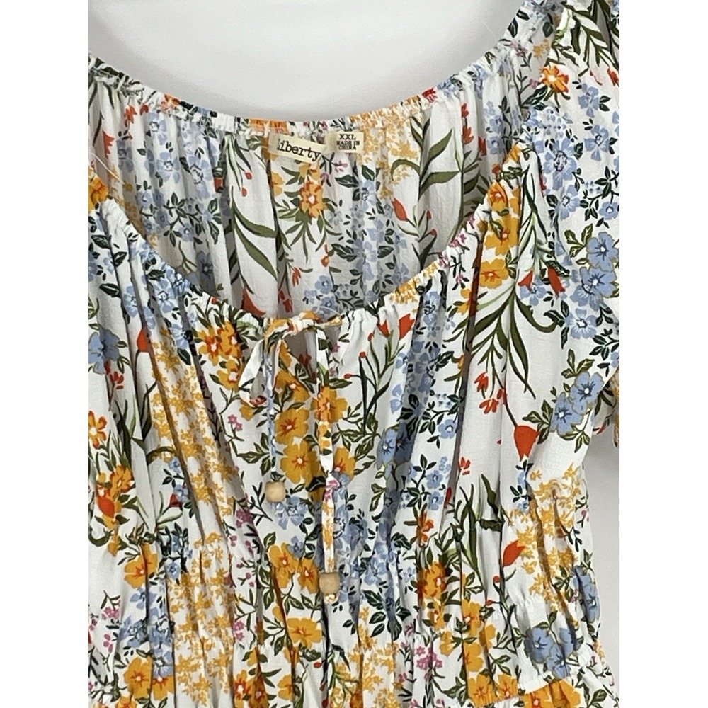 Liberty Love Women Dress Size XXL Floral Babydoll Mini Lagenlook Peasant Smocked - Picture 3 of 15